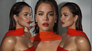 khloe kardashian in a red neck scarf