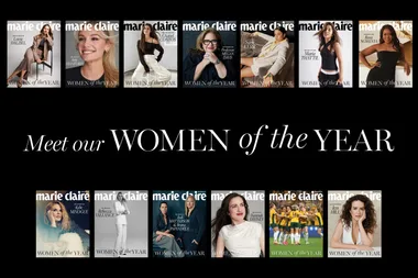 Covers of Marie Claire magazine featuring Women of the Year, including various notable women such as athletes, activists, and artists.