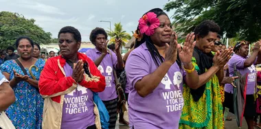 WITTT and WITTT Sunshine members march in Port Vila on World Humanitarian Day, led by Flora Vano (Country Manager, ActionAid Vanuatu).